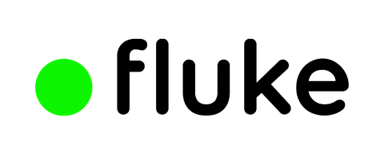 Logo da fluke; Circulo verde na esquerda com um texto em preto escrito 'fluke' a direita