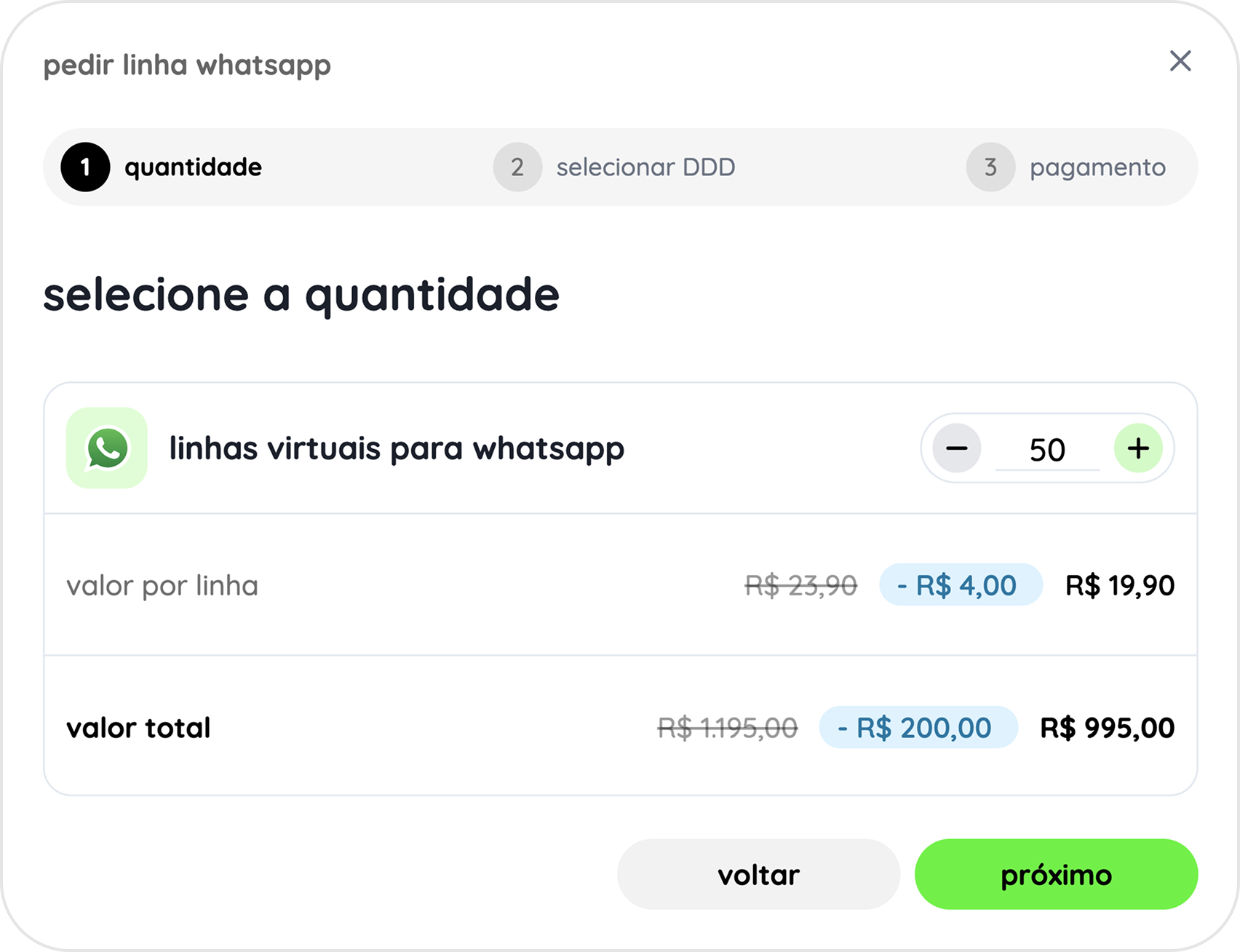 fluxo para comprar linha de whatsapp 1